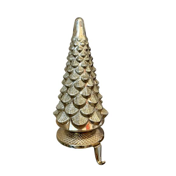 NEIMAN MARCUS Shiny Gold Tree Christmas Stocking Holder 11in Holiday Decor New - Picture 6 of 15